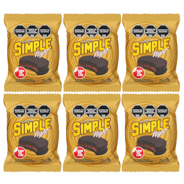 Fantoche Simple Night Alfajor Negro con Dulce de Leche Chocolate Alfajor with Dulce de Leche Filling, 50 g / 1.76 oz (pack of 6)