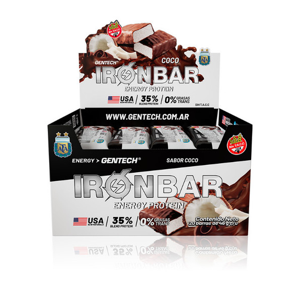 Iron Bar Energy Protein Coconut-Flavored Protein-Based Bar with Confectionery Bath with Gluten-Free Milk (box of 20)