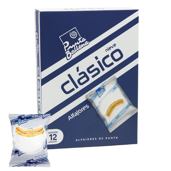 Punta Ballena Alfajor Nieve Sugar Coating & Dulce de Leche Filling, 35 g / 1.23 oz (box of 12)