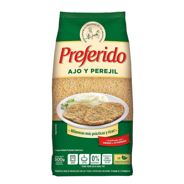 Pan Rallado Preferido Ajo y Perejil for Milanesas & Rebozados, 500 g / 1.1 lb bag