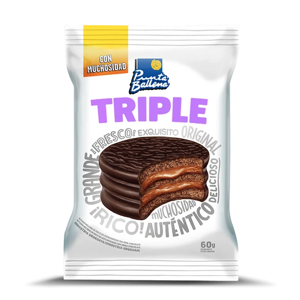 Punta Ballena Triple Alfajor Milk Chocolate & Dulce de Leche Mini Cake Alfajor, 60 g / 2.12 oz