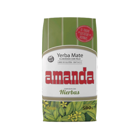 Amanda Yerba Mate Compuesta con Peperina Poleo Incayuyo Boldo Menta Cedrón & Tilo, 500 g / 17.63 oz