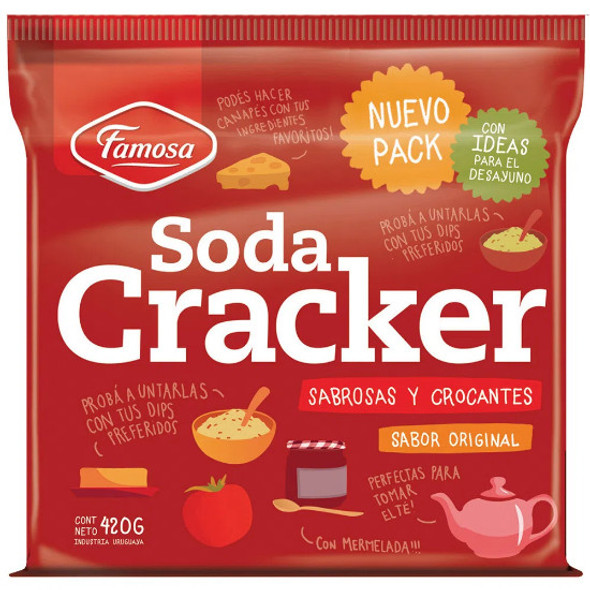 Famosa Galletas Soda Cracker Sabrosas y  Crocantes Sabor Original Tasty and Crispy Soda Cracker Cookies Original Flavor, 420 g / 14.81 oz
