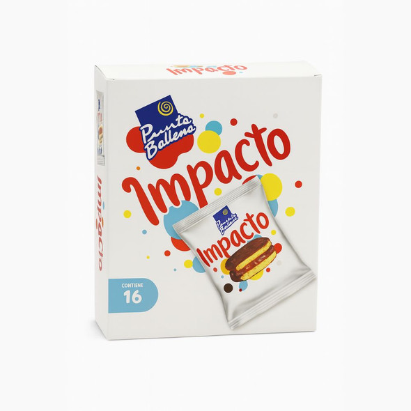 Punta Ballena Alfajor Impacto Nieve Relleno de Dulce de Leche Bañado con Merengue Impact Snow Filled with Dulce de Leche Dipped with Meringue, 25 g / 0.88 oz (display de 16)