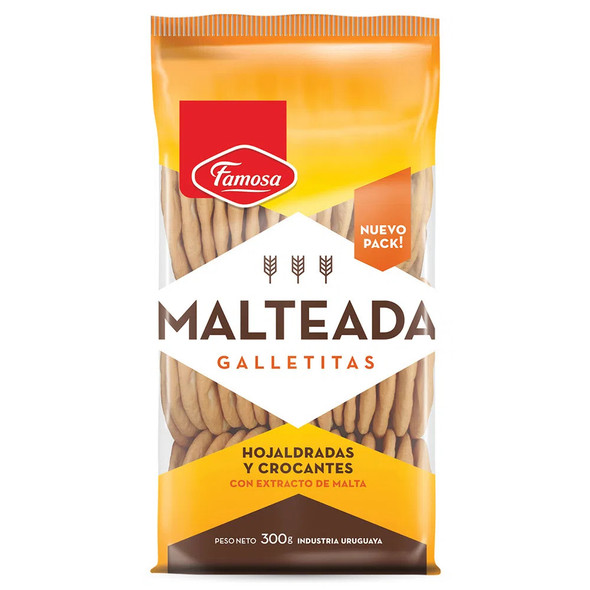 Famosa Malteada Galletitas Hojaldradas & Crocantes con Extracto de Malta Flaky & Crispy Cookies with Malt Extract, 300 g / 10.58 oz