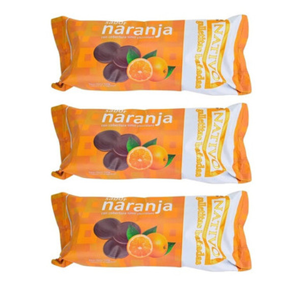 Nativo Galletas de Naranja Bañadas con Chocolate Orange Cookies Dipped with Chocolate, 120 g / 4.23 oz (pack de 3)