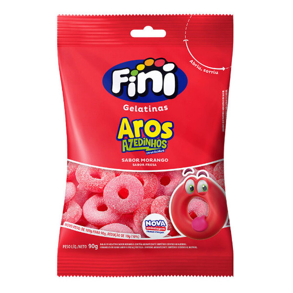 Fini Gomitas Aros Ácidos de Frutilla Strawberry Sour Rings Gummies, 90 g / 3.17 oz (pack de 3)