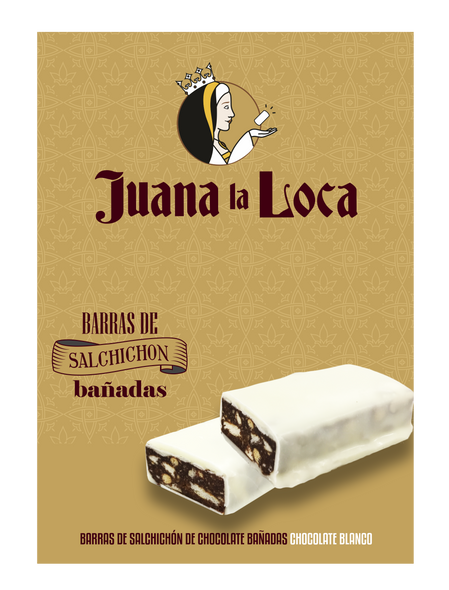 Juana La Loca Chocolate Salchichón Bar Dipped in White Chocolate Barra de Salchichón de Chocolate Bañada en Chocolate Blanco, 35 g / 1.23 oz ea (box of 18)