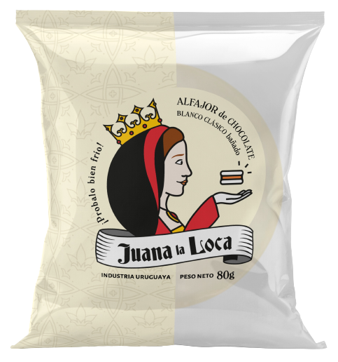 Juana La Loca Classic White Alfajor Filled with Dulce de Leche Alfajor Clásico Blanco Relleno de Dulce de Leche, 80 g / 2.82 oz ea (box of 10)