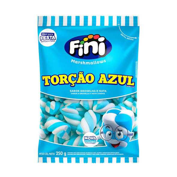 Fini  Marshmallows Twisty Azul Sabor Groselha y Nata, 250 g / 8.81 oz bag