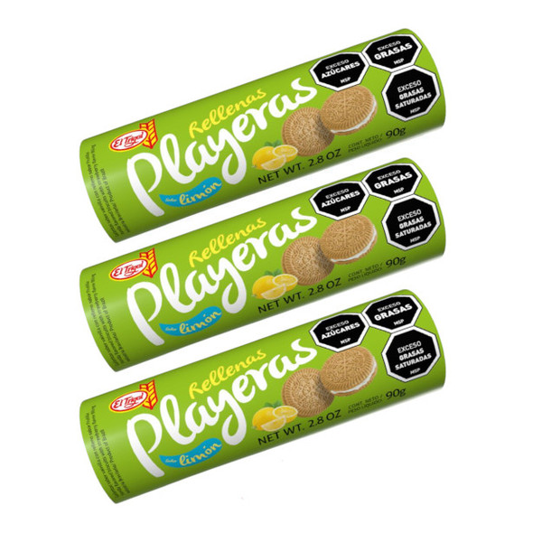 El Trigal Stuffed Playeras Cookies with Lemon Filling Galletas Rellenas Playeras con Relleno de Limón, 90 g / 3.17 oz ea (pack de 3)