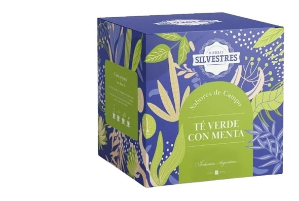 Hierbas Silvestres Organic Green Tea Blend with Mint for Infusion in Bags Té Verde con Menta (box of 15 tea bags)