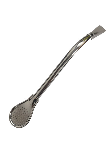 Bombilla Pico de Loro Alpaca with Angled Mouthpiece and Spooned Filter Short Beak, Thick 10 mm Pipe - 19 cm / 7.5"