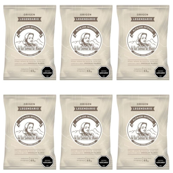 Sierra de Minas Legendary White Chocolate Alfajor Alfajor de Chocolate Blanco Legendario, 65 g / 2.29 oz (pack de 6)