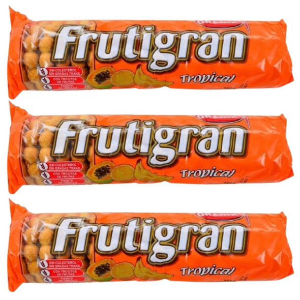 Frutigran Tropical Sweet Cookies with Papaya, Oats, Banana & Orange Flavor, 250 g / 8.8 oz (pack of 3)