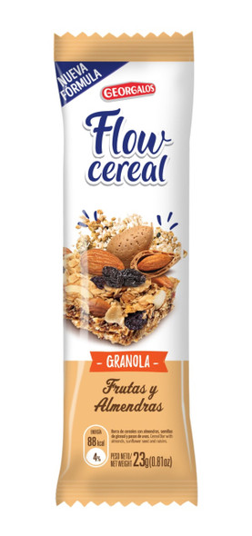 Flow Cereal Granola Fruit, Almond, Sunflower Seeds & Raisins Cereal Bars Granola Frutas & Almendras, 460 g / 16.23 oz (box of 20)