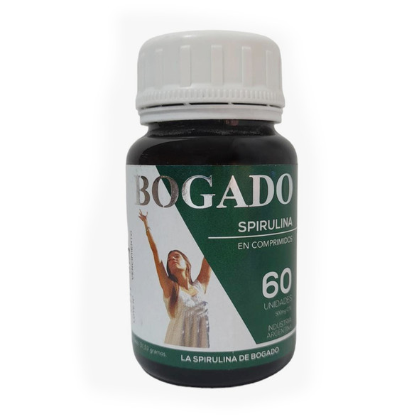 Bogado Spirulina Tablets - Algae-Based Dietary Supplement with Vitamin B1, Gluten-Free (60 Count)
