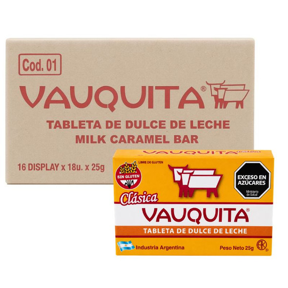 Vauquita Classic Dulce de Leche Bar Wholesale Bulk Box, 450 g / 15.9 oz ea (16 count per box)