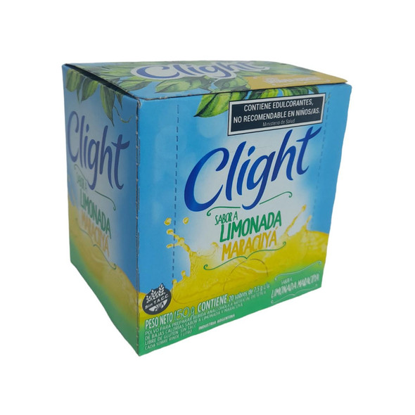 Jugo Clight Limonada Maracuyá Powdered Juice Passion Fruit Lemonade Flavor No Sugar, 7.5 g /  0.3 oz (box of 20)