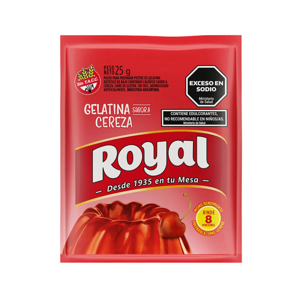 Royal Cherry Ready to Make Jelly Gelatina Cereza Jell-O, 8 servings per pouch 25 g / 0.88 oz (box of 8 pouches)