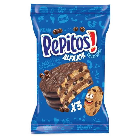 Pepitos Chips Ahoy! Alfajor Triple Milk Chocolate With Chocolate Mousse & Chips Wholesale Bulk Box, 57 g / 2 oz ea (36 count per box)