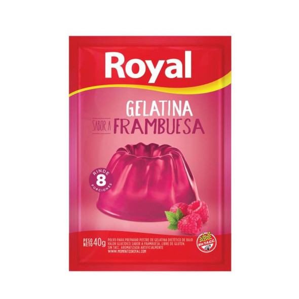 Royal Raspberry Ready to Make Jelly Gelatina Frambuesa Jell-O, 8 servings per pouch 40 g / 1.41 oz (box of 8 pouches)