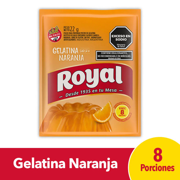 Royal Orange Ready to Make Jelly Gelatina Naranja Jell-O, 8 servings per pouch 22 g / 0.77 oz (box of 8 pouches)