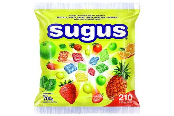 Sugus Surtidos Soft Candy Blocks Assorted Flavors Strawberry, Orange, Pineapple, Mint, Lemon & Green Apple, Gluten-Free Wholesale Bulk Box, 700 g / 24.7 oz ea (16 count per box)