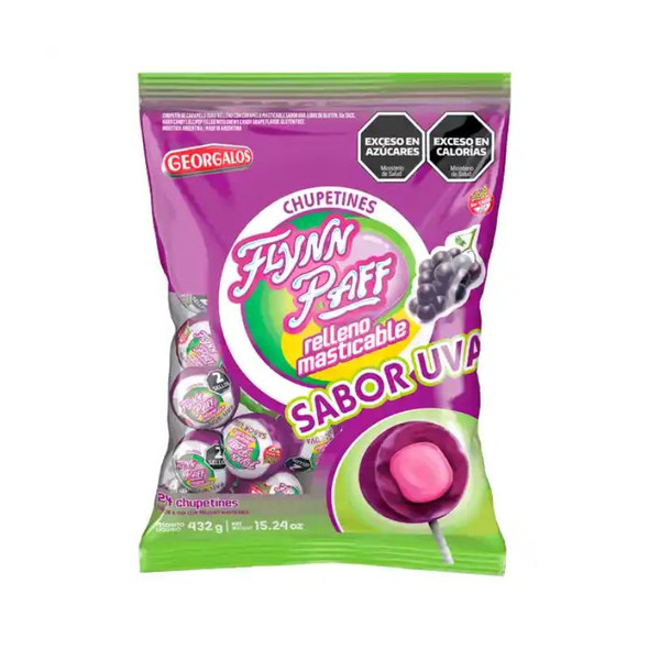 Flynn Paff Grape Lollipops with Chewy Filling, 432 g / 15.23 oz (box of 24)