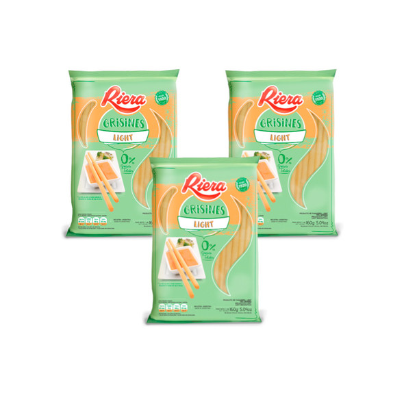 Riera Light Grisines Breadsticks - Crunchy and Delicious Grisines, 160 g / 5.64 oz (pack of 3)