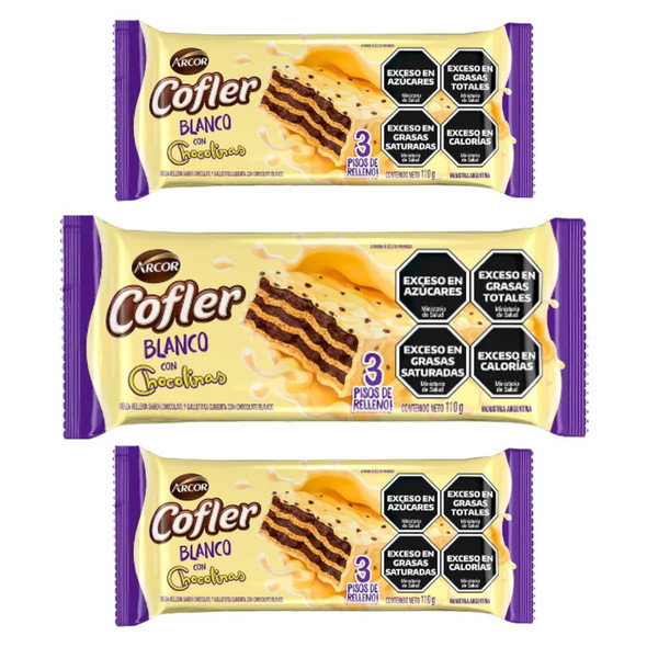 Cofler White Chocolate-Coated Wafers with Chocolinas Obleas Bañadas en Chocolate Blanco con Chocolinas, 110 g / 3.88 oz (pack of 3)