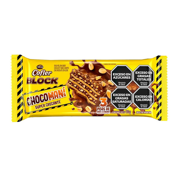 Cofler Block Chocomaní Super Crunchy Milk Chocolate & Peanut Flavor Filled Wafers Obleas Sabor Chocolate & Maní, 110 g / 3.88 oz (pack of 3)