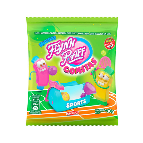 Flynn Paff Gomitas Sports Tutti-Frutti Banana y Uva Candies Gummies Soft & Chewy Candy - Gluten Free, 30 g / 1.05 oz (box of 12)