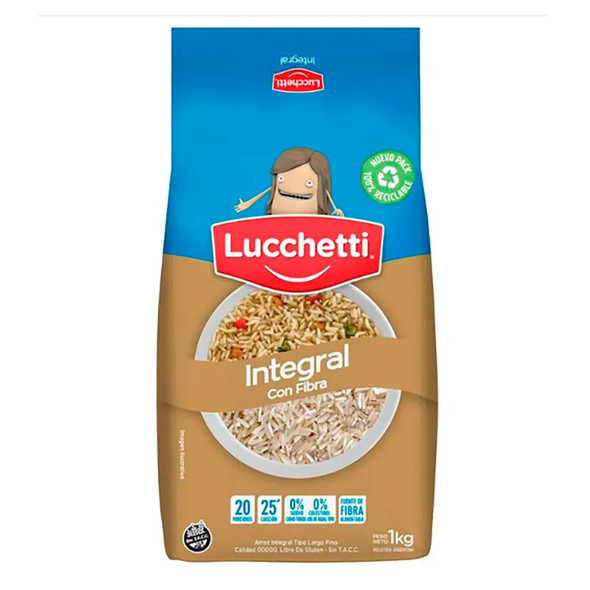 Lucchetti Arroz Integral Rice - Fiber Source, Easy Digestion, Gluten Free, 1 k / 35.27 lb