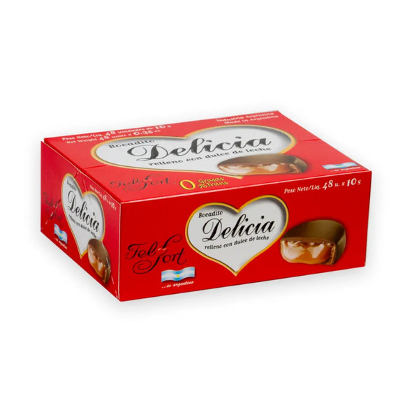 FelFort Delicia Chocolate Delightful Bites with Dulce de Leche Filling, 480 g / 17 oz (box of 48)