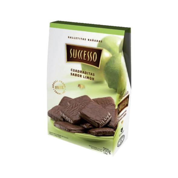 Successo Lemon Flavored Square Cookies, Lemon Filled & Chocolate Coated Cuadraditas de Limón, 200 g / 7 oz