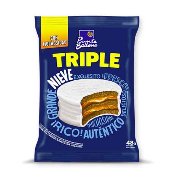 Punta Ballena Alfajor Triple Nieve Triple Alfajor with Sugar Coating & Dulce de Leche Filling, 48 g / 1.7 oz (pack of 12)