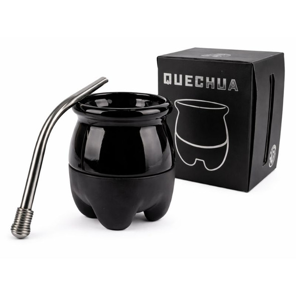 Quechua Thermal Ceramic & PVC Mate with Stainless Steel Bombilla Yerba Mate Gourd (Various Colors)