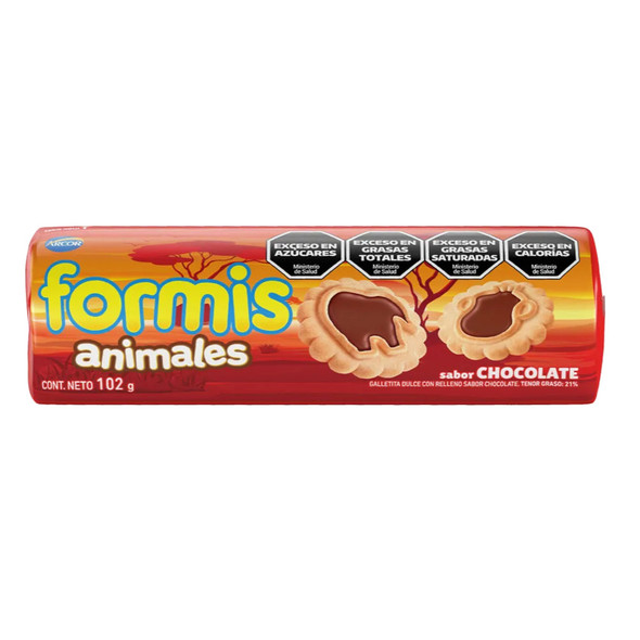 Formis Animal-Shaped Chocolate-Filled Sweet Vanilla Cookies Animales Sabor Chocolate, 102 g / 3.6 oz (pack of 3)