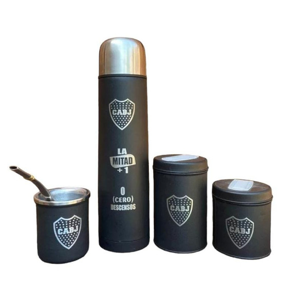 Complete Mate Set with Thermos, Yerba Mate, Sugar Holder - San Lorenzo  Design Engraved Kit