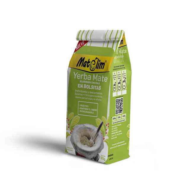 Matelim Travel-Friendly Yerba Mate Bags - Individually Wrapped, Dosed, Compostable, 125 g / 4.4oz