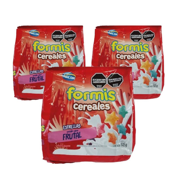 Formis Cereales Fruity Stars-Shaped Cereals Estrellas Sabor Frutal, 145 g / 5.11 oz ea (pack of 3)