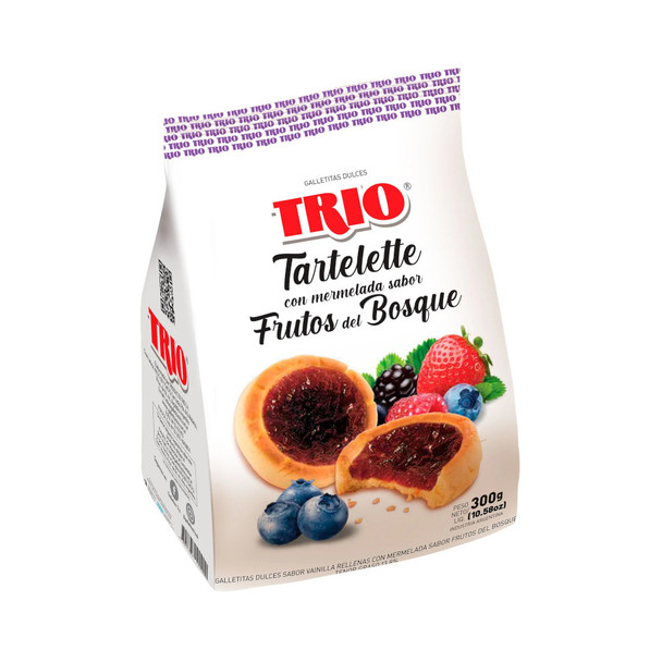 Trio Fruits of the Forest Jam Tartelettes Sweet Cookies Filled with Fruits of the Forest Jam, 300 g / 10.58 oz