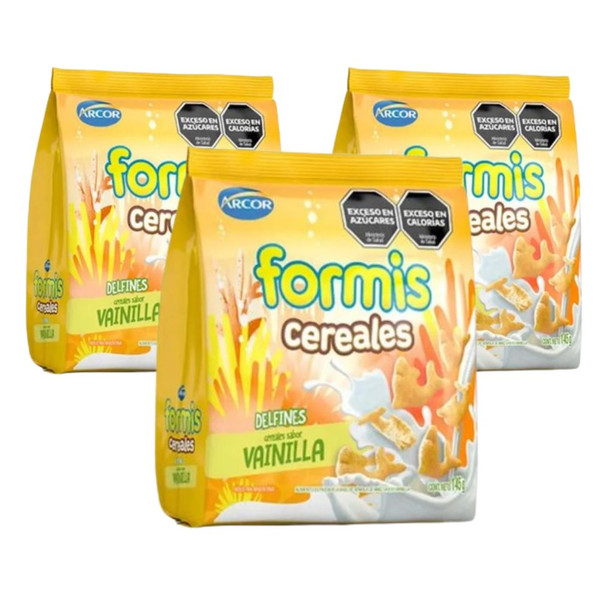 Formis Cereales Vanilla Dolphins-Shaped Cereals Delfines Sabor Vainilla, 145 g / 5.11 oz ea (pack of 3)