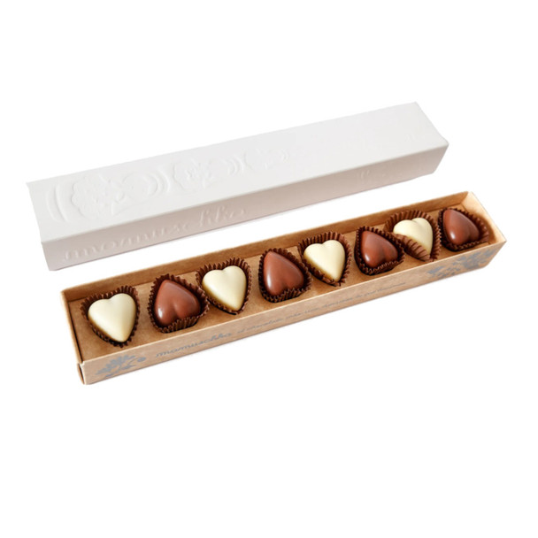 Mamuschka Assorted Chocolate Hearts - White & Milk Chocolate Bliss Bombones Corazones Rellenos de Dulce de Leche, 80 g / 2.82 oz (box of 8)