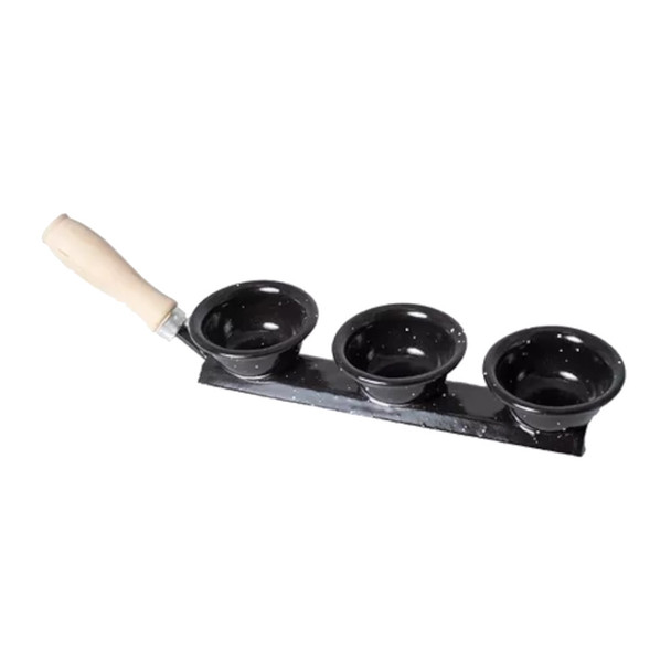 Dipera Triple Enamel-Coated Metal Tray with Wooden Handle - Stylish and Functional Serving Essential