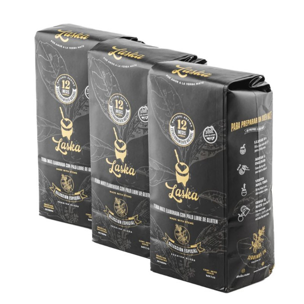 Laska Mates Yerba Mate 3-Piece Special Selection Premium Low Dust Yerba Mate with Natural Aging, 500 g / 1.1 lb ea (pack of 3)