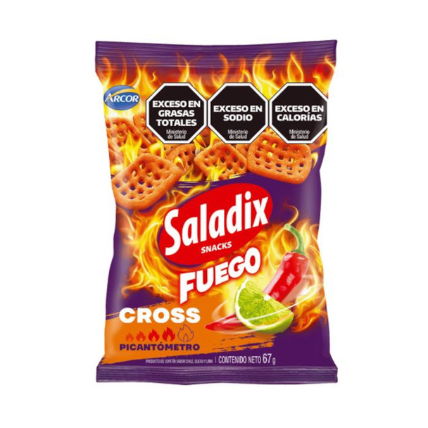 Saladix Fuego Cross Spicy Snacks - Zesty Chili & Lime Flavor, 67 g / 2.36 oz (pack of 3)