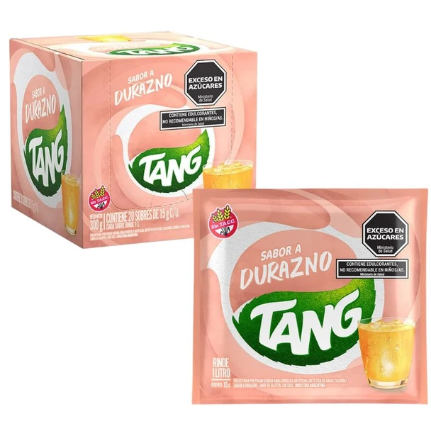 Jugo Tang Durazno Powdered Juice Peach Flavor, 15 g /  0.52 oz (box of 20)
