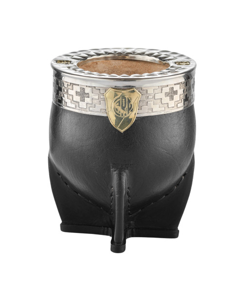 Laska Mates Mate Imperial River Plate Premium Imperial Gourd Mate Lined in Genuine Leather River Plate Bronze Shield Calabaza Cincelado (Black)